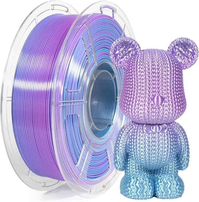 IEMAI Silk PLA Filament 1.75mm 1kg, Dual-Color Gradient Blue to Purple 3D Printer Filament, Silky Glossy Finish, Tough & Neatly Wound for DIY, Artistic & Home Décor