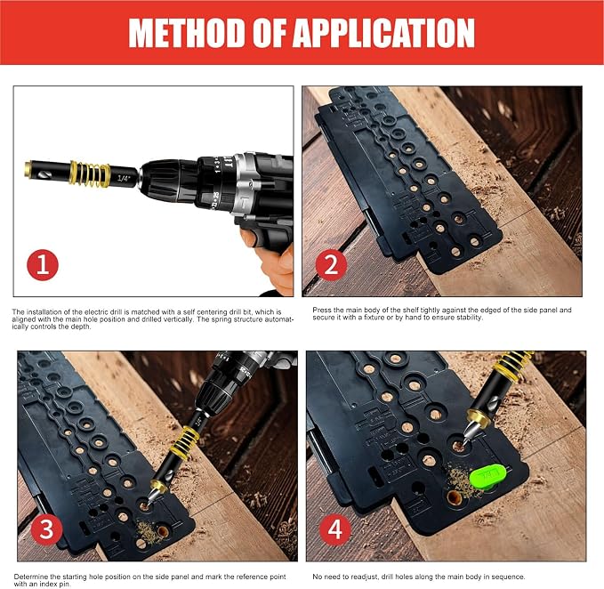 LICAEVEY Multifunctional Shelf Pin Jig, 2-in-1 Template for 1/4" & 5mm Holes with Drill Bit, Durable Cabinet Hardware Jig for Easy & Accurate Woodworking Projects