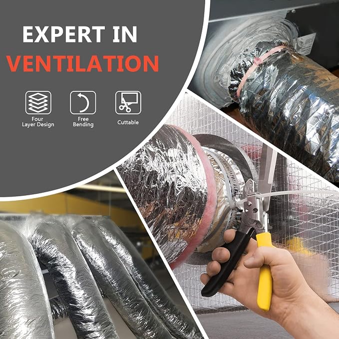 4 Inch Insulated Flexible Duct,HVAC Insulation Duct,25 Feet Insulated Duct,4 in Insulated Duct Hose, R6.0 Air Flexible Duct Aluminum Hose 4''25' Long,for HVAC Flex Ductowrk