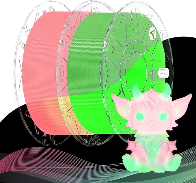 Creality 3D Printer Luminous RFID Filament, Hyper RFID PLA Filament 1.75mm for 3D Printing, Glow in The Dark Filament, Bright Long-Lastin, 1KG(2.2 lbs) Spool (Pink+Green)
