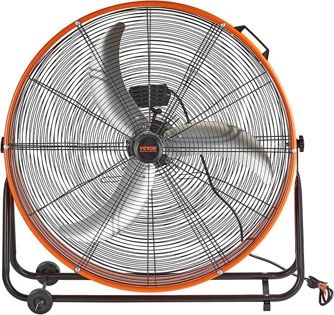VEVOR Drum Fan, 30 Inch 13000 CFM High Velocity Heavy Duty Floor Shop Fan, 3-Speed, 5ft Cord, 360°Adjustable Tilting, Commercial Industrial Use for Warehouse, Workshop, Factory, Basement