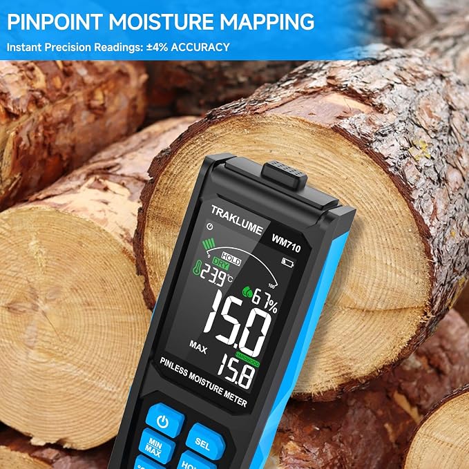 Wood Moisture Meter for Lumber Pinless Moisture Tester for Drywall with Colorful Screen Moisture Sensor for House Firewood Moisture Detector for Walls Moisture Reader for Wood Wall Water Leak Detector