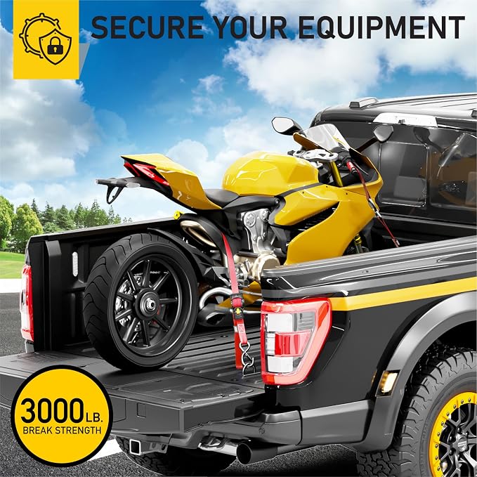 AUGO Retractable Ratchet Straps | 2 Heavy Duty Ratchet Straps Self Retractable Tie Downs with Soft Loops & Storage Bag for Motorcycle, Truck, Trailer, Cargo Van | 3000 Lb Break Strength 2” x 10’