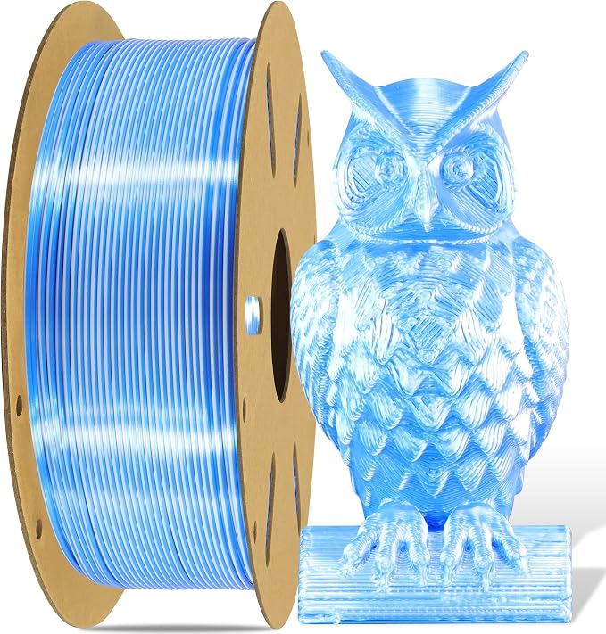 1.75mm Silk Blue/White PLA Dual Color in 1 Coextrusion PLA 3D Printing Filament, 1KG 2.2lbs 2 Color Silk Bicolor Dichromatic 3D Printer Material, Widely Support for 3D Printers, Blue/White