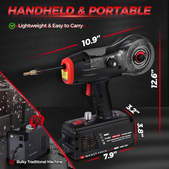 Handheld MIG Welder Machine 110V, 20-120A Flux Core Portable Welding Machine Portable Flux MIG Welding Machine Gasless MIG Welding Equipment