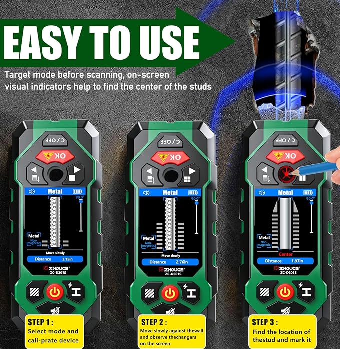 Stud Finder Wall Scanner with Laser Measure and Level 10 in1 Wall Detector Precisely Locates Wooden Studs/Metal Pipes/AC Power Stud Detector Beam Finders Studs Joist Pipe Edge of Wood LCD Display