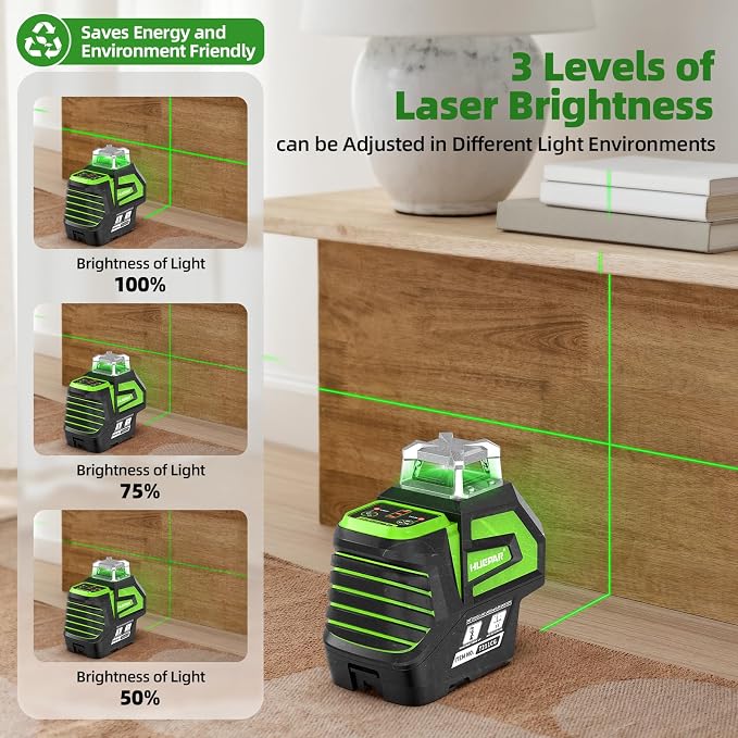 Huepar Self Leveling Laser Level Green Cross Line Laser Tool with 2 Plumb Dots, Fathers Days Dad Gifts-360° Horizontal Line&140° Vertical Level Laser with Up&Down Points -Magnetic Bracket&AA Batteries