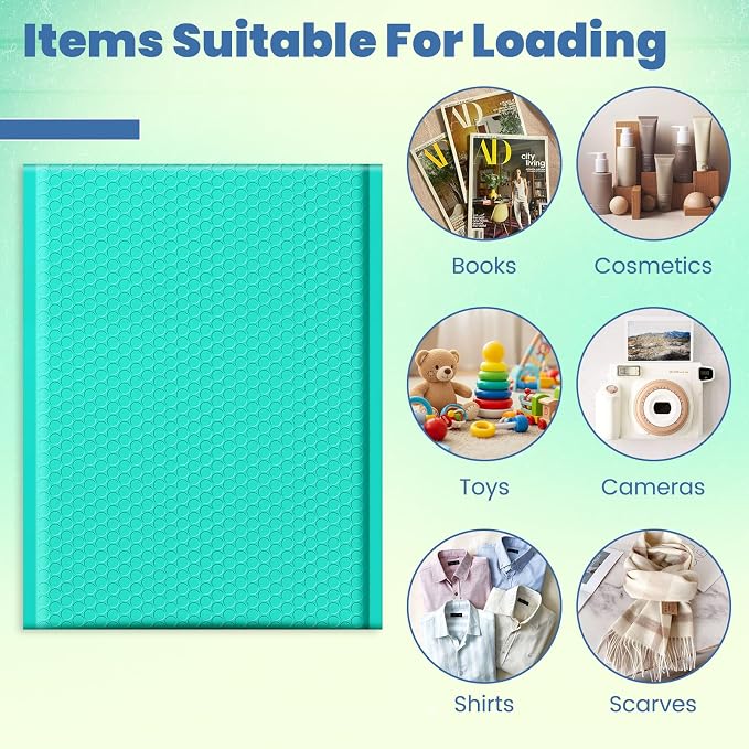 Fuxury Bubble Mailers 10x13 Inch Teal 25 Pack, Opaque Padded Envelopes for Clothing, Books, Makeup & Accessories, Self Seal Shipping Bags for Small Business