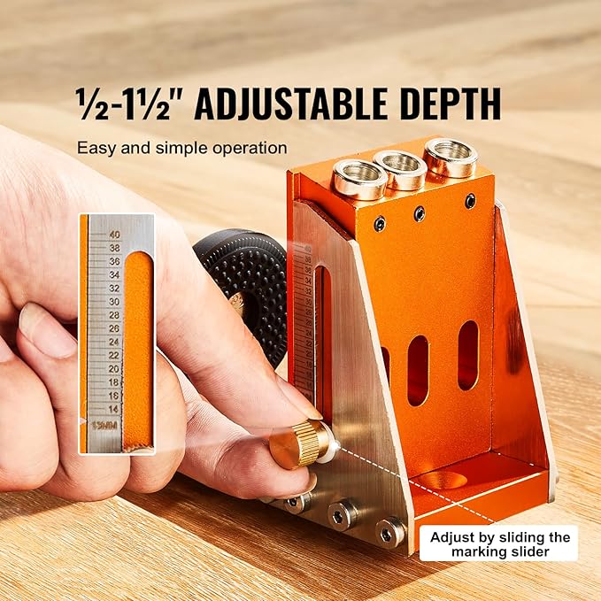 VEVOR Pocket Hole Jig Kit, Easy-to-Use for Wood Projects, Comes with Step Drills, Stop Collars, Hex Keys & Driver Bits, Features Dual Scales for DIY Woodworking