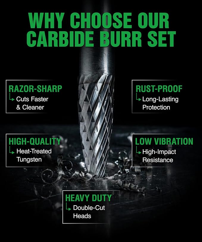 Carbide Burr SF-1 6.35mm (1/4") Shank – 1 Pc Double Cut Die Grinder Bits for Milling, Carving, Engraving, Deburring, Drilling, Hard Wood and Metals – Tungsten Carbide Drill Bit Set for Rotary Tools