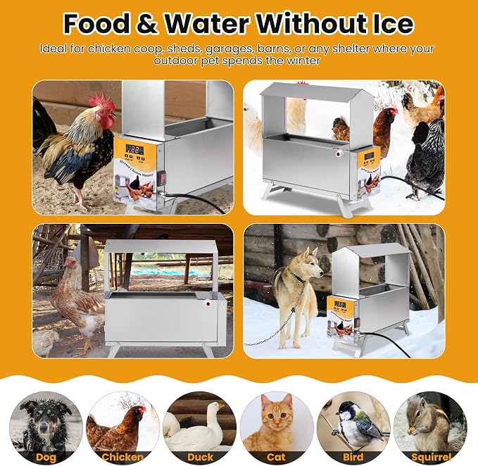 1.5 Gallon Heated Chicken Waterer Automatic Chicken Water Heater for Winter, Freeze Proof Poultry Drinker Watering System