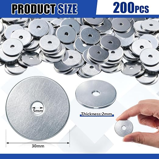 Yaocom 200 Pieces 3/16" x 1-1/4" Zinc Fender Washers Thickness 2mm Fender Washers for Wood and Wet Environment