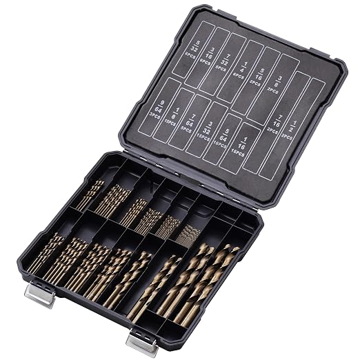 Cobalt Drill Bits Set for Hardened Metal and Stainless Steel, 101Pcs M35 High Speed Steel Twist Jobber Drill Bits 1/16"-1/2", with Plastic Index Storage Case