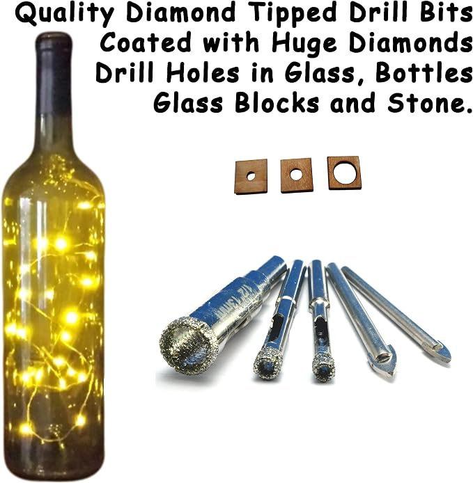 Glass Cutters For Stained Glass Sheets Kit, Diamond Bits And Hole Saw For Tiles Bottles Blocks Plates and Cup Crafts, with Cutting Oil and Instructions How to Cut Tile and Drill Holes For Bottle Lamps
