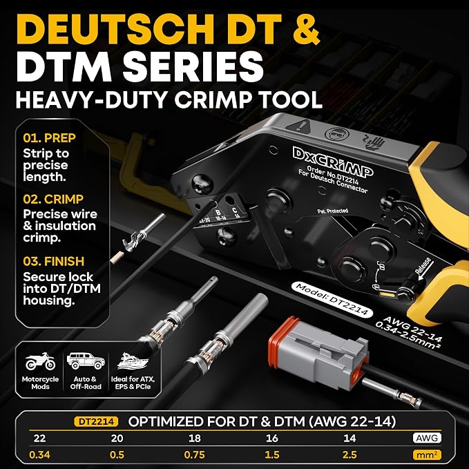 Deutsch DT DTM Connector Crimping Tool Kit with Removal Tool-2/3/4/6 Pin Waterproof Automotive Electrical Connectors, Size 16/20 Stamped Contacts (22-14 AWG) for Car Truck Marine Wiring