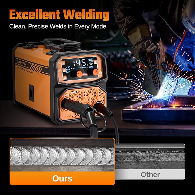 This Hill 145A 3-in-1 Welder, 110V Portable MIG/Lift TIG/Stick Welding Machine, Gasless Flux Core Welder with Large Digital Display, IGBT Inverter, Lightweight 11.6lbs for DIY & Metal Repair
