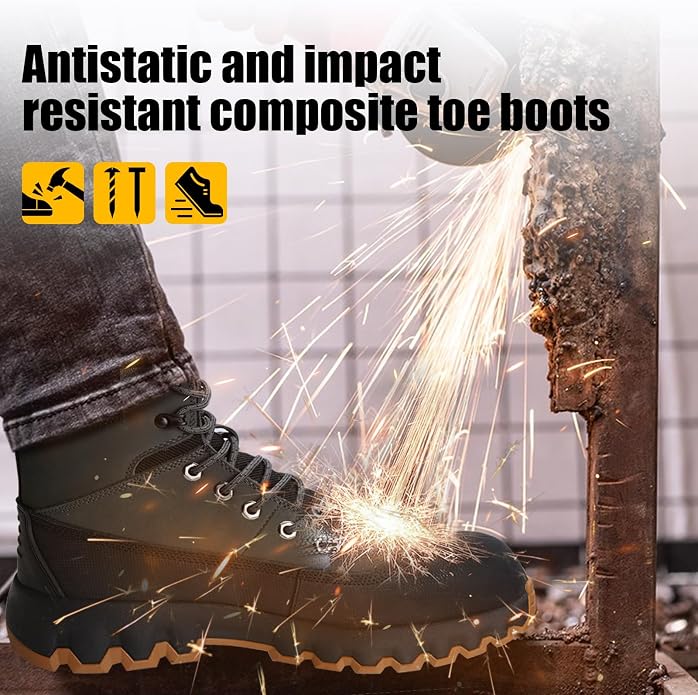 Mens work boots Composite Toe Boots for Men Genuine Leather Rubber Sole No Slip Waterproof Shoes Industrial & Construction Safety boots
