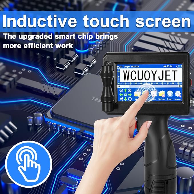 H760 Handheld Inkjet Printer, Printing Height 0.08-0.5 Inch Portable Handheld Printer with 42ml Quick-Drying Ink Cartridge 4.3Inch Touch Screen for Text/QRCode/Batch Number/Image/Date/Label/Barcode