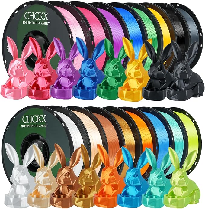 Silk PLA 3D Printer Filament Bundle, 1.75mm, 16 Colors, Dimensional Accuracy +/- 0.02mm, 16 roll Multicolor Set