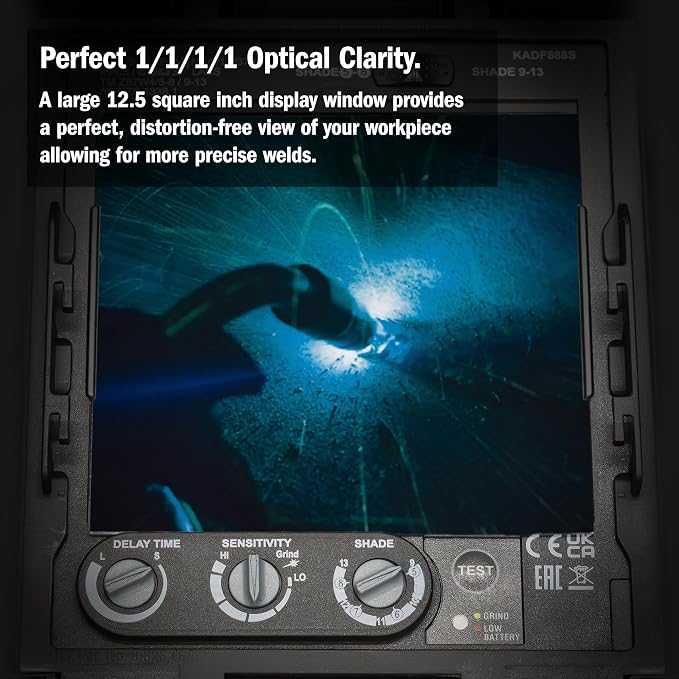 Koike Next-Series Auto-Darkening Welding Helmet, ANSI-Certified, Perfect 1/1/1/1 Clarity, Welding Shield for Arc, TIG, MIG, and Stick Welding