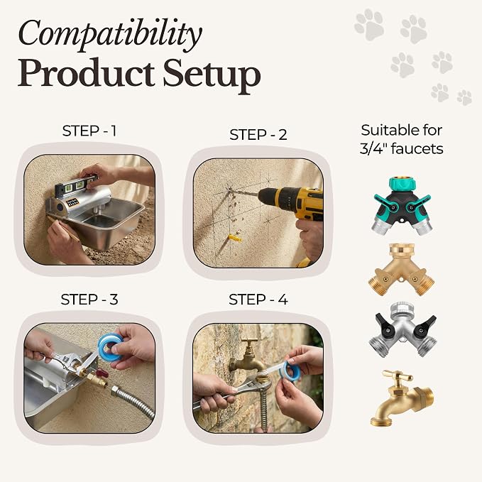 Automatic Pet Water Dispenser - 304 Stainless Steel Auto-Fill Water Bowl for Dogs - Poultry & Livestock - Float Water Level Control - 3/4" GHT Faucet Compatible - Wall Mount/Ground Usage