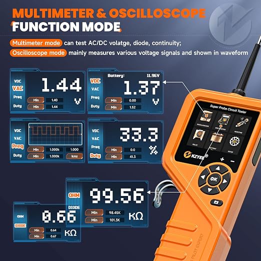 KZYEE KM601 Power Circuit Probe Kit, 12V-24V Automotive Circuit Tester with Fuel Injector, Battery Test, Multimeter, Oscilloscope, Short Circuit Finder, Component Activator, Current Probe, 30FT Cable