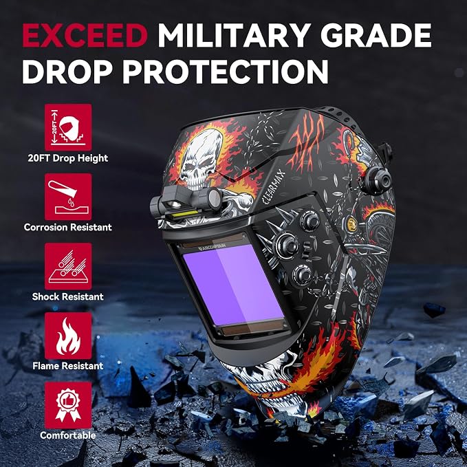 ARCCAPTAIN 3.94" x 3.66" Auto Darkening Welding Helmet, Solar Powered True Color Welding Hood, 1/1/1/1 Top Optical Clarity Welder Helmet, 4 Arc Sensor Wide Shade 4/5-9/9-13 for Stick MIG TIG Cut