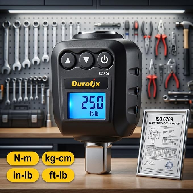 Durofix RM602-4A (25 to 250 ft-lbs.) Digital Torque Adapter with Buzzer and LED Flash Notification – ISO 6789 Standards with Certificate of Calibration