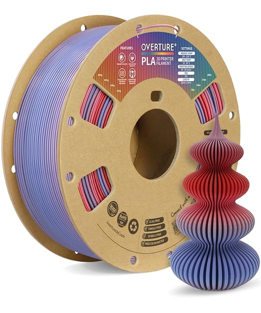 OVERTURE Rainbow PLA Filament 1.75mm, Neatly Wound 3D Printer Filament 1kg Spool (2.2lbs), Dimensional Accuracy +/- 0.02 mm, Fit Most FDM 3D Printers(Rocket pop)