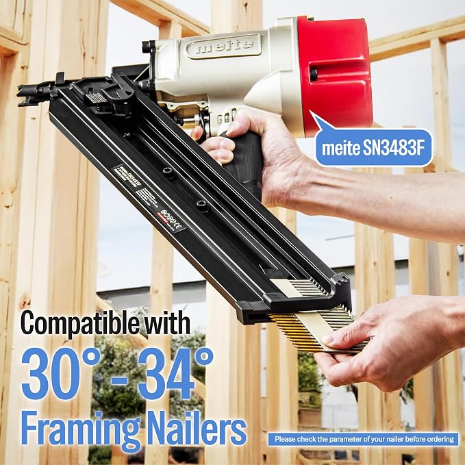 meite 30 Degree Framing Nails 3 Inch x .120 Inch Ring Shank Paper Collated Nails for 30-34 Degree Framing Nailer, Electro-Galvanized Offset Round Head Framing Nails for Sheathing Decking 2,000PCS | Offset Round Head Paper-collated Framing Nails, for 30...