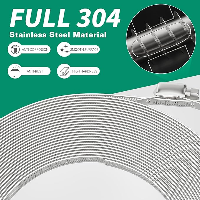 OURU 50FT Hose Clamps,304 Stainless Steel Hose Clamp Assortment Kit DIY Metal Strapping with Holes+20 Fasteners,Adjustable Worm Gear Large Hose Clamps Metal Band Screw Clamp Straps for Pipe,Duct,Tube