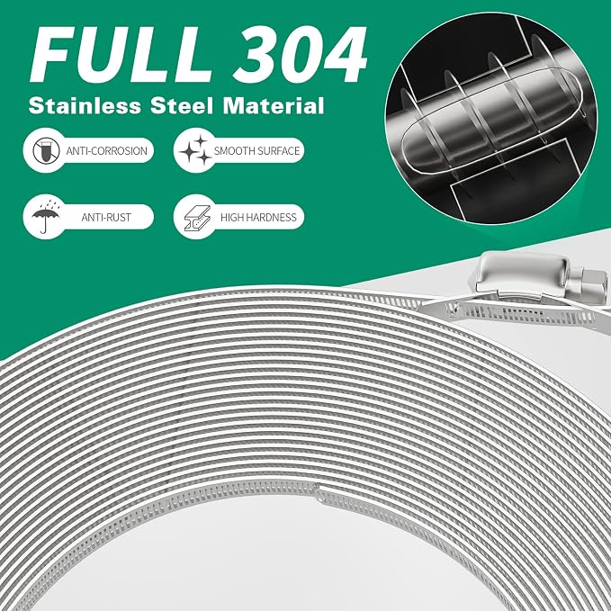OURU 30FT Hose Clamps,304 Stainless Steel Hose Clamp Assortment Kit DIY Metal Strapping with Holes+15 Fasteners,Adjustable Worm Gear Large Hose Clamps Metal Band Screw Clamp Straps for Pipe,Duct,Tube