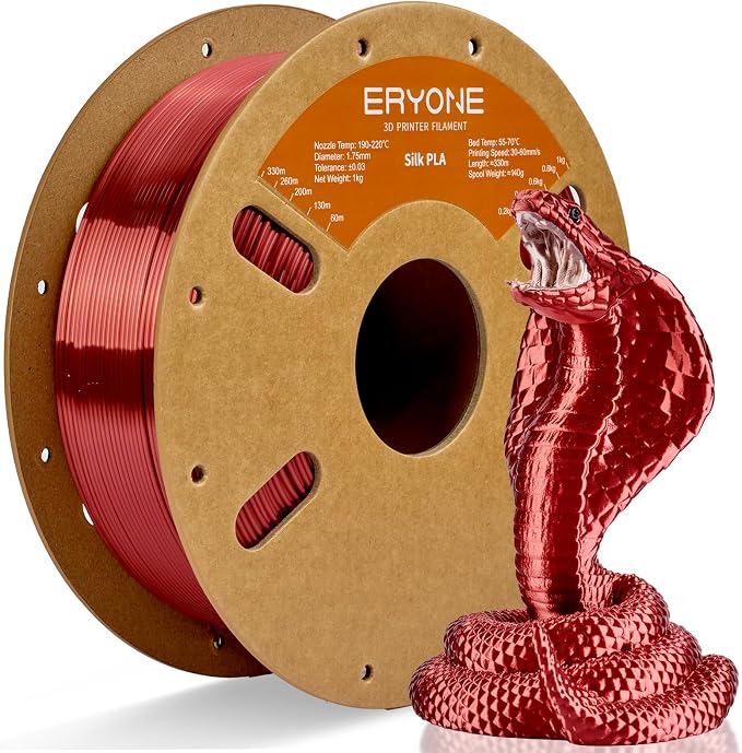 ERYONE Silk PLA Filament for 3D Printer 1.75mm +/- 0.03mm, Shiny Filament 1kg (2.1lbs)/Spool, Crimson Red