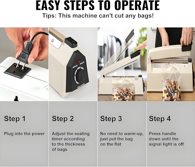 Impulse Sealer 12 inch Manual Heat Sealer Machine with Adjustable Heating Mode, ABS Shrink Wrap Bag Sealers for Plastic PE PP Bags, Portable Poly Bag Sealing Machine with Extra Replace Kit(Ivory)