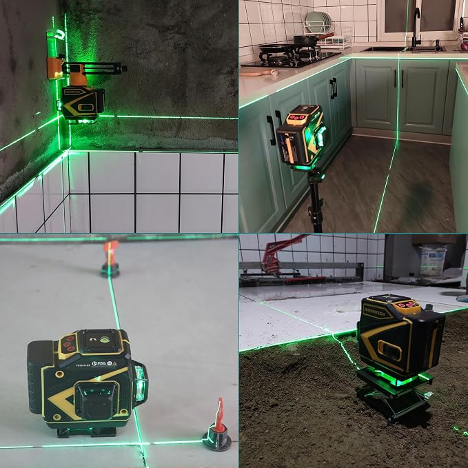 Floor Laser Level Self Leveling,3x360 Horizontal Vertical Cross Line laser, 3D Green Beam Squaring Alignment for Tiling Floor Wall Ceiling with 2 Lithium Batteries