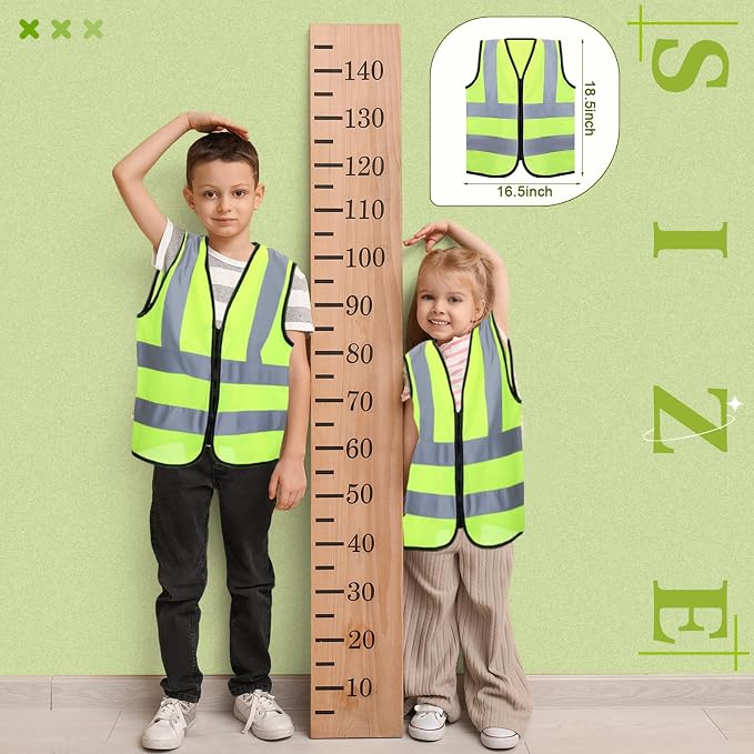 Unittype 30 Pcs Kids Safety Vest Bulk High Visibility Reflective Vest with Zipper Neon Traffic Vest for Cycling Skiing Running (Yellow)