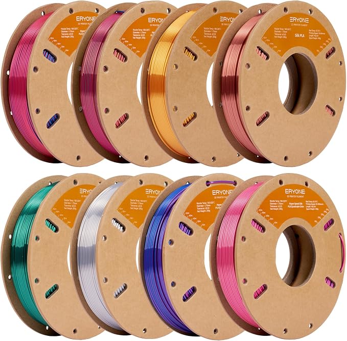 ERYONE PLA Filament 3D Printer Filament Bundle Multicolor 1.75mm +/- 0.03mm, PLA Filament 250g Spool, 8 Rolls, Silk Series 2