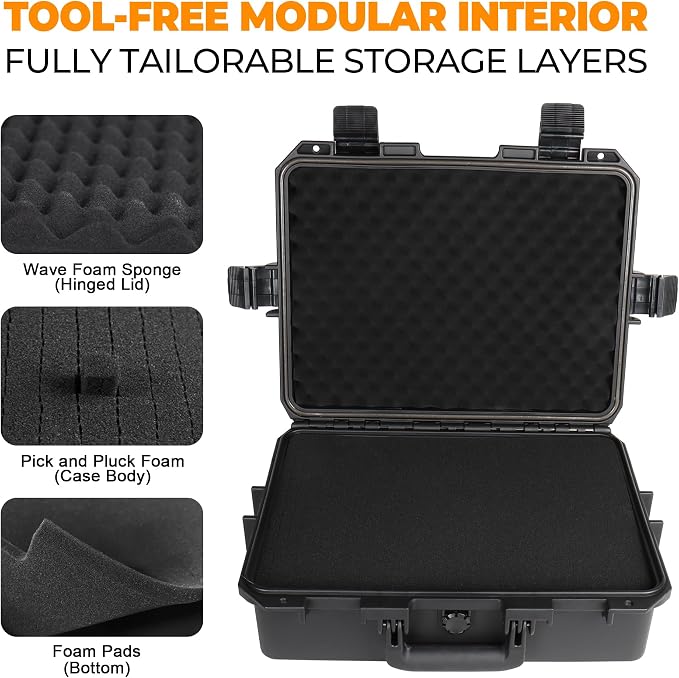 IP67 Hard Protective Case with Custom Pick-and-Pull Foam, Shockproof For Camera Drones Equipment Storage, 18" in