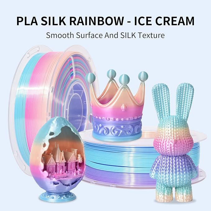 RAMBERY Rainbow Silk PLA 3D Printer Filament Shiny Fast Color Change PLA Filament Neatly Wound 3D Printing Filament, 1.75mm 1kg(2.2lb)