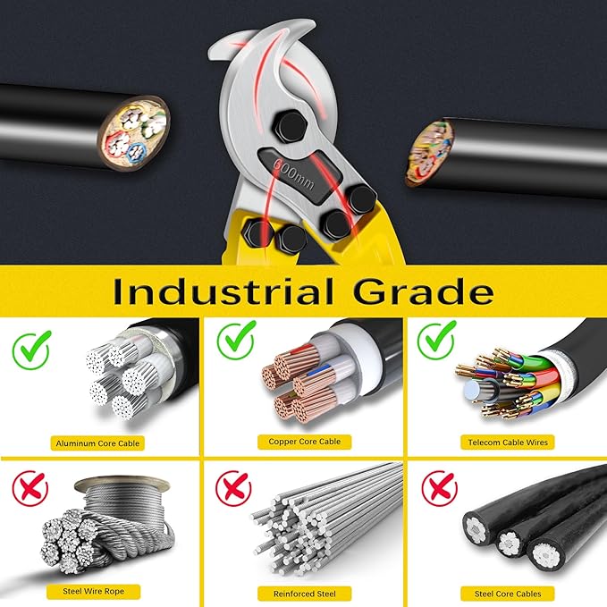 AUPREX 24 Inch Heavy Duty Cable Cutter, Carbon Steel Wire Rope Cutter for Aluminum and Copper Wire Rope, Multi-Functional Labor Saving Long Arm Wire Cutter Pliers with Ergonomic Design