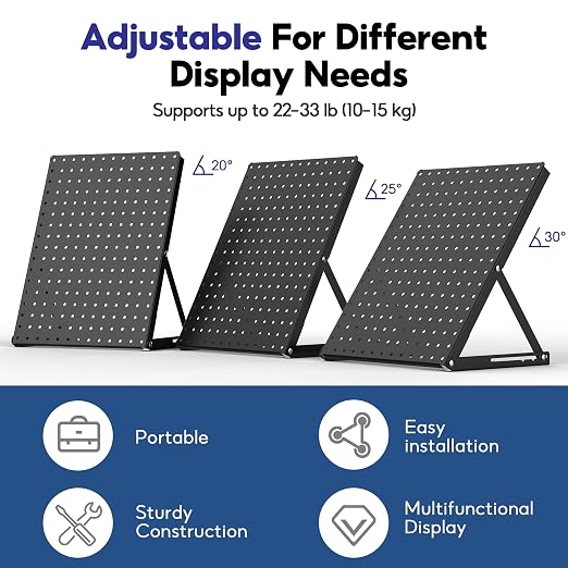 2 Pack Pegboard Display Stand, Sturdy Anti-tip Design,Small Peg Board Tabletop with 24 Hooks, Adjustable Metal Peg Board for Vendor Display, Craft Show, Jewelry Display 16''X12'' – Black