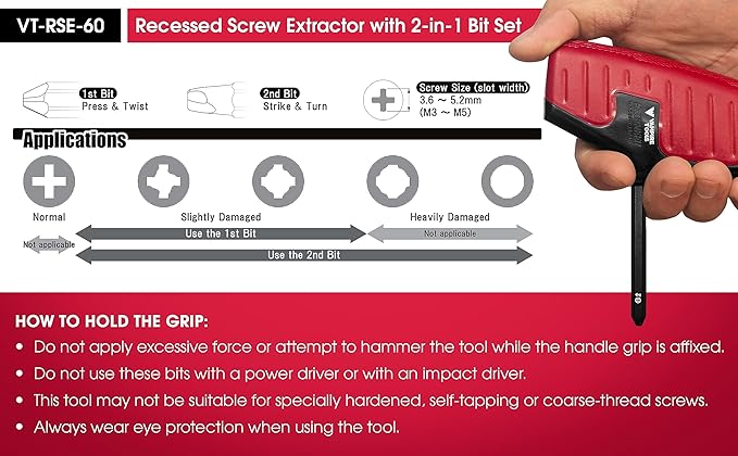 VAMPLIERS 2-Piece Stripped Screw Extractor Kit Made in Japan: 6.25" Screw Removal Pliers + Recessed Screw Extractor. Remove any Rusted/Damaged/Broken or Sunken Screws.