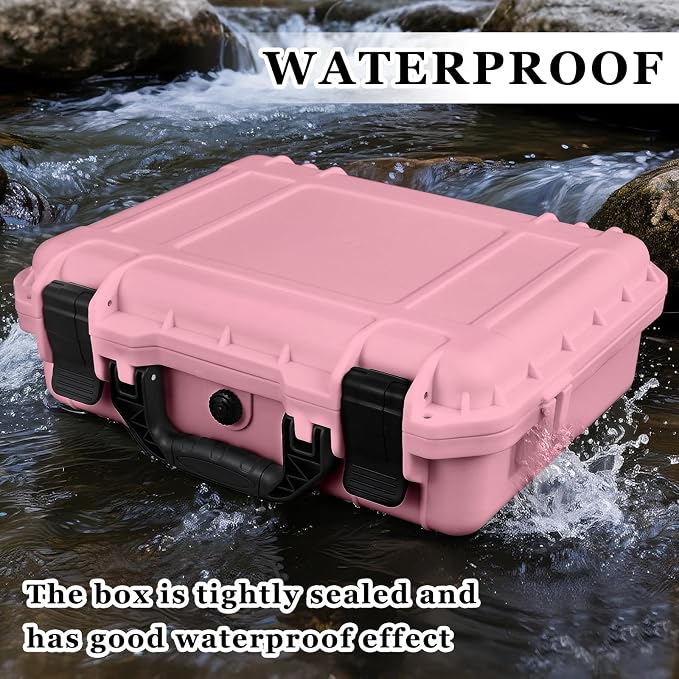 Relaxweex 1 Pcs Waterproof Hard Case with DIY Customizable Foam Insert Portable Protective Case with Knife for Camera Drones Equipments Tools Test Instruments(Pink,14.3 x 11.4 x 4.5 Inch)