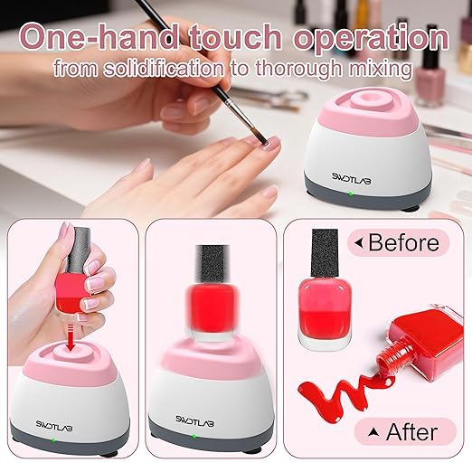 Mini Vortex Mixer 3500RPM, Portable Touch Nail Polish Shaker Glue Shaker, Lab Paint Shaker for Tattoo Ink Acrylic Paint Test Tubes, DC Brushless Motor, 3s Mix, Silicone Cap, 100 Mixing Balls, Pink