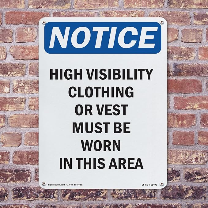High Visibility Clothing Or Vest OSHA Notice Aluminum Sign 10 Inch x 7 Inch - 10 Pack