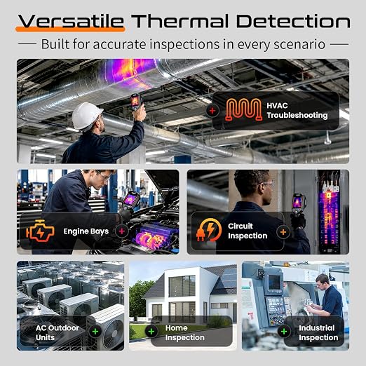 GH192 Thermal Imaging Camera 240X240 Super IR Resolution with 2MP Visual Camera and Fusion Imaging, 25Hz Handheld Thermal Imager with Alarm for Mechanical Maintenance Home HVAC Electrical Inspection