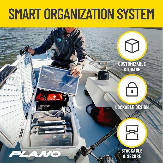 Plano GoNow Box, Waterproof Gear Storage, Heavy-Duty Outdoor Utility Container with Tray and Dividers for Tools and Accessories, Large, White