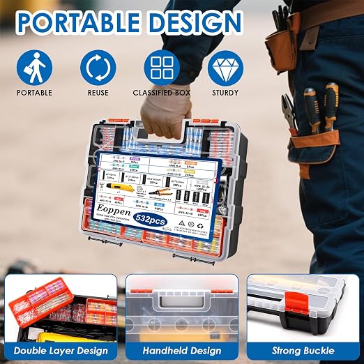532Pcs Heat Gun for Shrink Tubing, Solder Seal Wire Connectors & Heat Shrink Tubing Kit, 26-6 AWG Waterproof Heat Shrink Wire Connectors with Mini Heat Gun for Marine Electrical