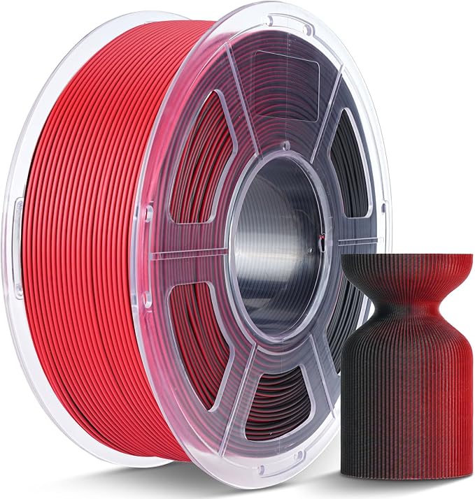 JAYO Dual Color Matte PLA 3D Printer Filament 1.75mm, Black-Red Two-Tone PLA, Matte Finish Hides Layer Lines, ±0.02mm Accuracy, 1.1kg (2.42 lbs) Spool, Fit Most FDM Printers