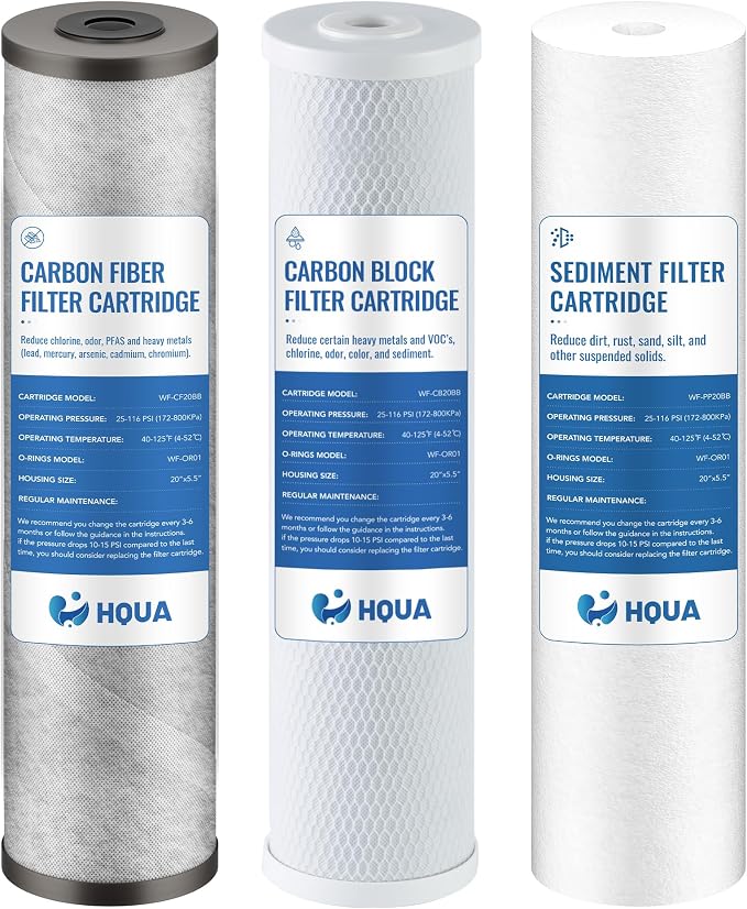 3-stage Replacement Filter Cartridges Set, PP, Carbon Block, Activated Carbon Fiber (ACF), Fit for WF3-01 Pro Whole House Water Filter (PP,CARBON BLOCK,ACF)